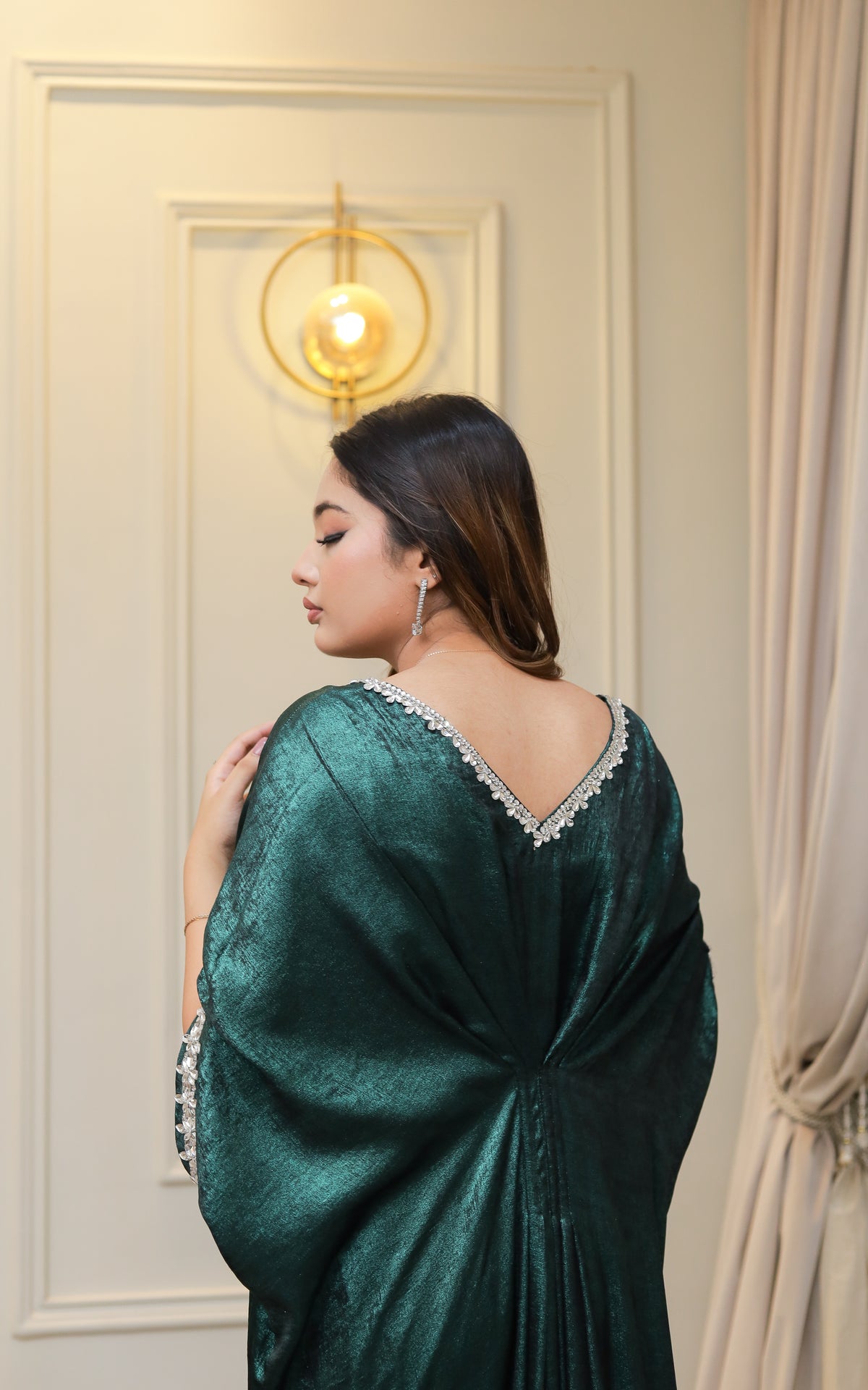 LUMINOUS METALLIC BOTTLE GREEN SHIMMER KAFTAN