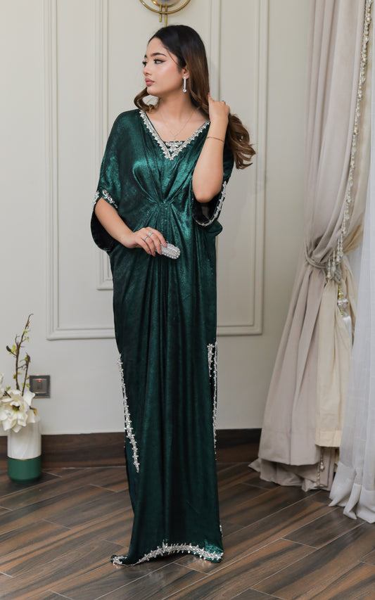 LUMINOUS METALLIC BOTTLE GREEN SHIMMER KAFTAN