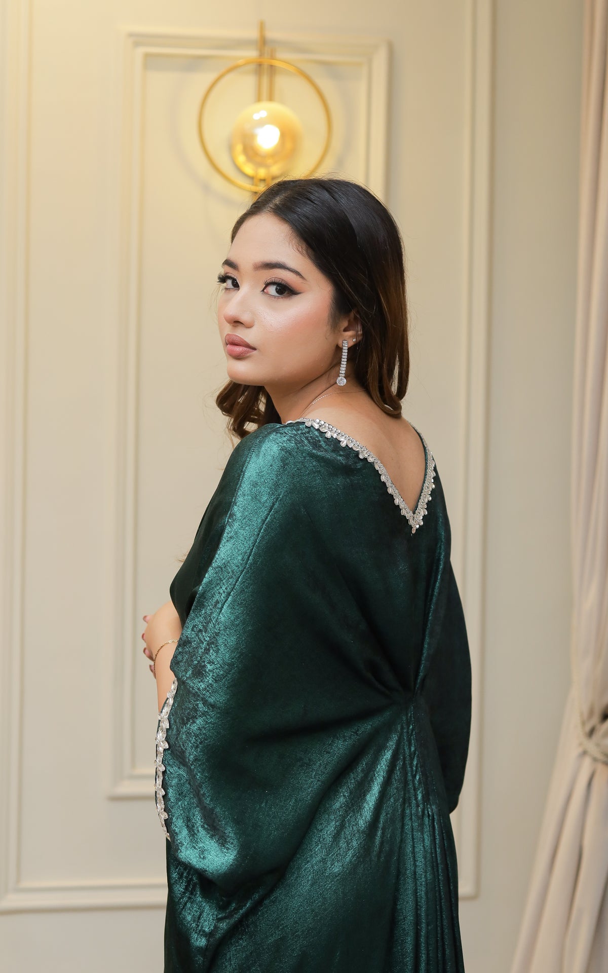 LUMINOUS METALLIC BOTTLE GREEN SHIMMER KAFTAN